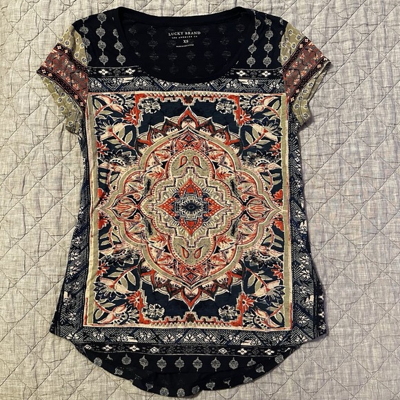 Lucky Brand Tops - Lucky Brand XS Boho Tunic Top Womens Medallion Print Short Sleeve Indie Hippie